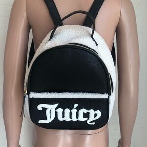 Juicy Couture Black/Sherpa Blend Backpack Hand-Held Purse Bag Adjustable Straps